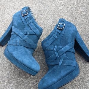 Calvin Klein Blue Suede Zip Up Heeled Booties 8M